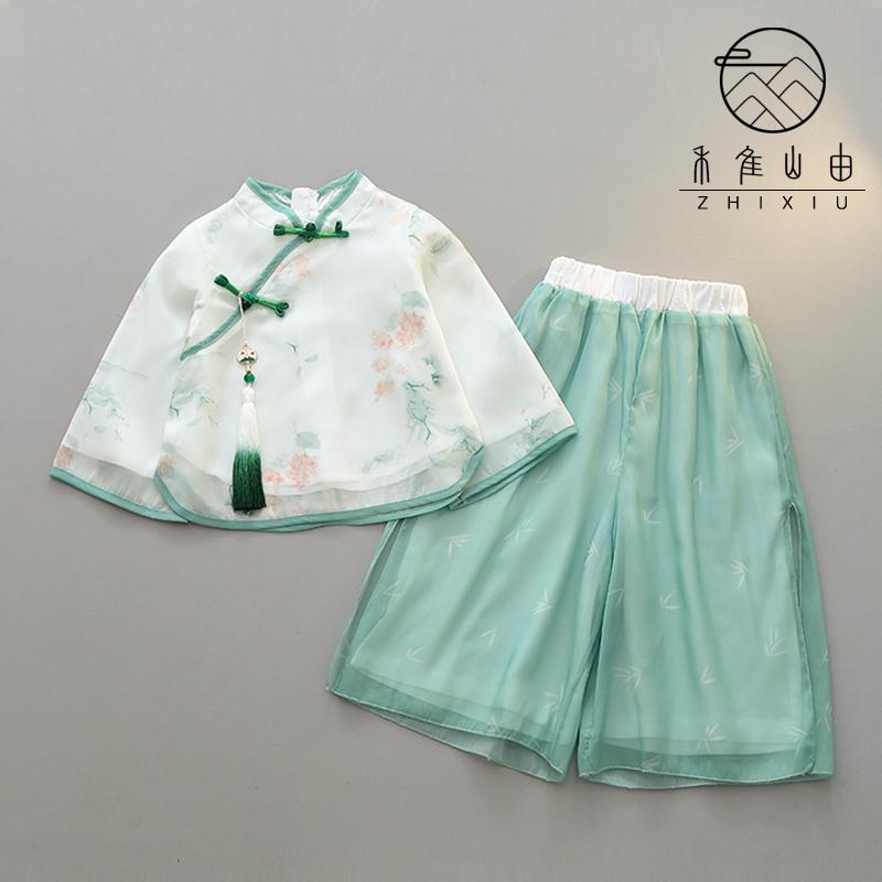 Nữ sinh Hanfu mùa xuân và mùa hè trang phục cổ đại phong cách Trung Quốc Tang phù hợp với trẻ em màu xanh lá cây siêu cổ tích dân tộc múa Trung Quốc guzheng trang phục biểu diễn