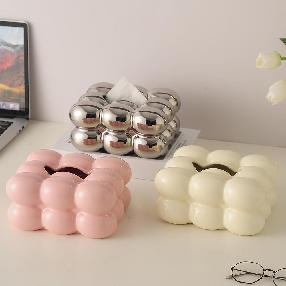 Hộp đựng khăn giấy phong cách kem ins marshmallow phòng khách cao cấp trang trí bàn trà đơn giản nhẹ sang trọng sáng tạo hộp giấy vệ sinh bằng sứ