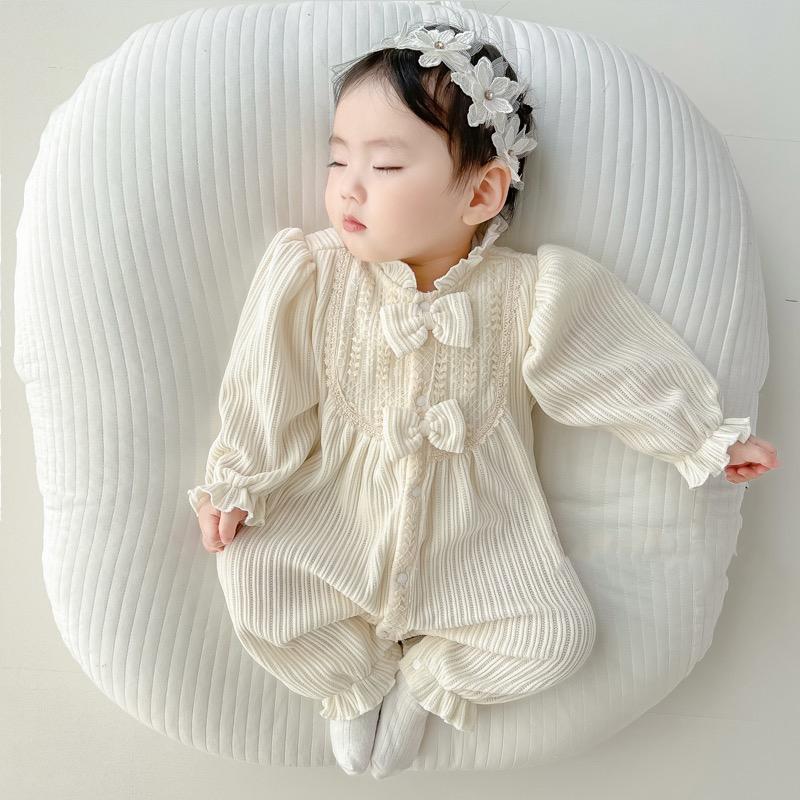 Bộ áo liền quần cho bé, bộ đồ cotton nguyên chất mùa xuân, quần áo trăng tròn sơ sinh, bé gái siêu đáng yêu, áo choàng công chúa, bộ đồ tập bò