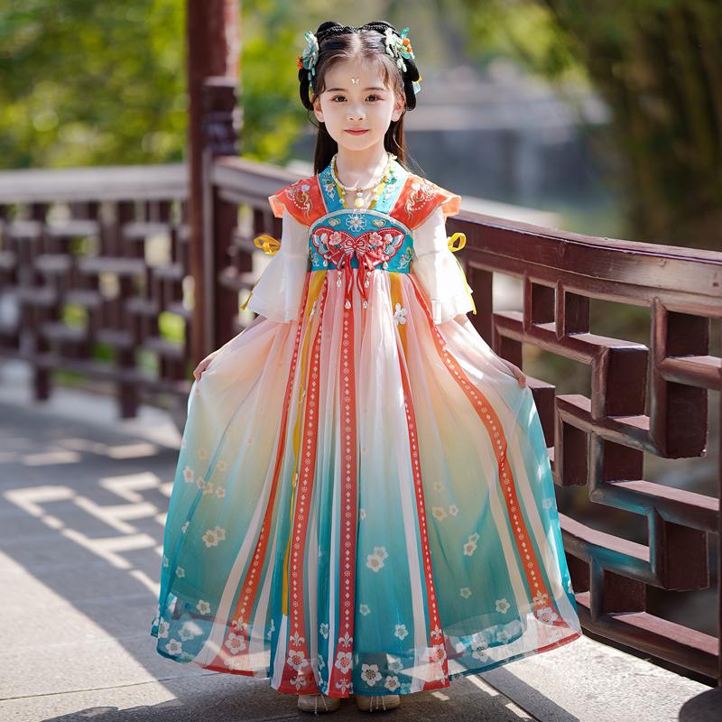 Cô gái Hanfu phong cách cổ đại siêu cổ tích Tang phù hợp với nữ Váy ngực phong cách Trung Quốc Váy bé gái 2023 mới trẻ em