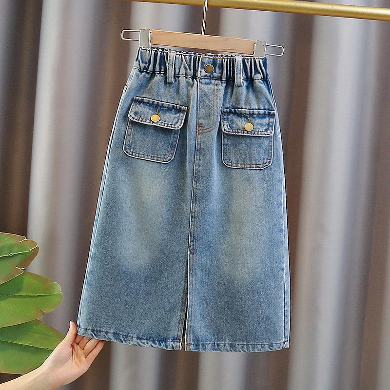 Váy denim bé gái mùa hè 2023 váy phong cách nước ngoài hợp thời trang mới phiên bản Hàn Quốc váy dài phù hợp cho trẻ em lớn