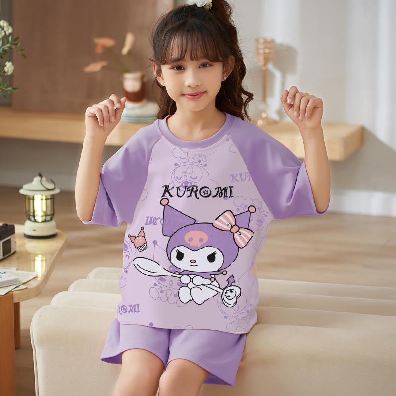 Bộ đồ ngủ trẻ em bé gái mùa hè cotton nguyên chất ngắn tay phần mỏng điều hòa quần áo bé gái Bộ đồ phục vụ tại nhà Kulomi phong cách phương Tây