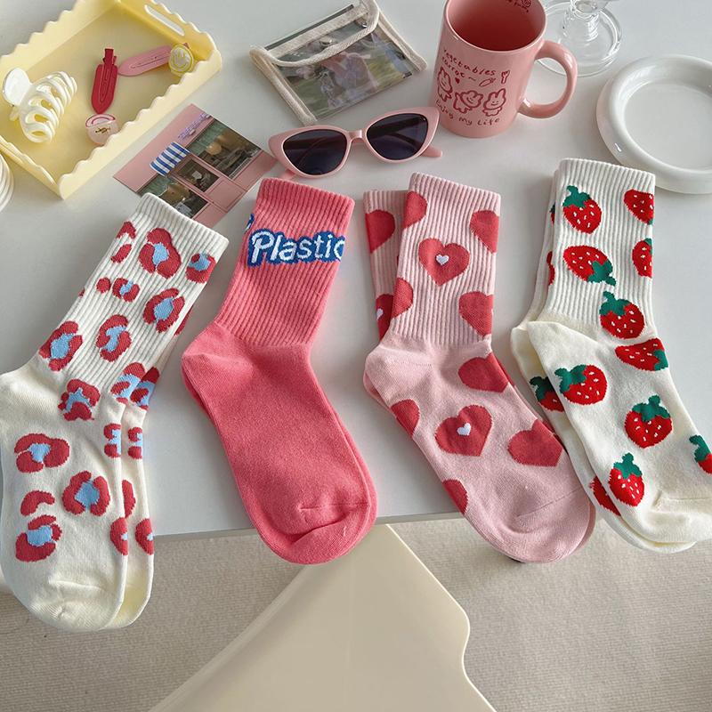 Nick Socks màu hồng dâu tây tình yêu cô gái xuân hè phiên bản Hàn Quốc áo khoác ngoài dài vừa phải phong cách đại học cotton xu hướng hoạt hình