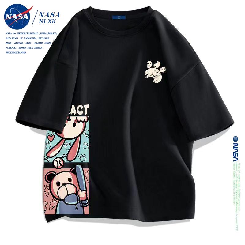 Áo thun ngắn tay chính thức của NASA mùa hè nam mới, áo cotton nguyên chất dành cho thanh thiếu niên, thương hiệu hợp thời trang, áo phông cá tính dành cho nữ