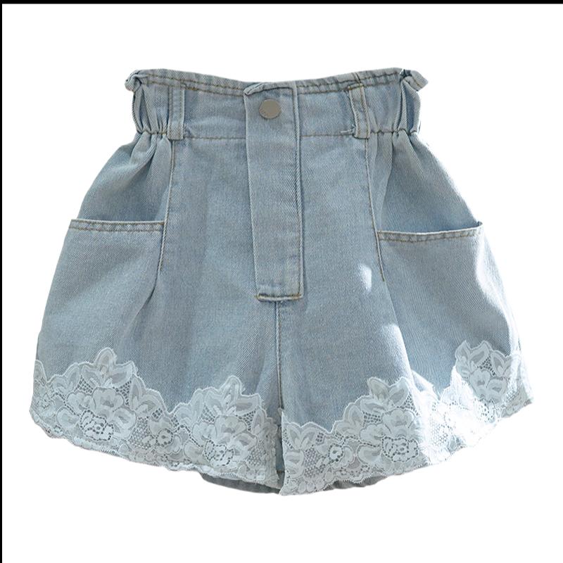 Quần áo trẻ em La Chapelle Quần short denim ren nữ mặc ngoài mùa hè Quần thời trang mùa hè dành cho trẻ em