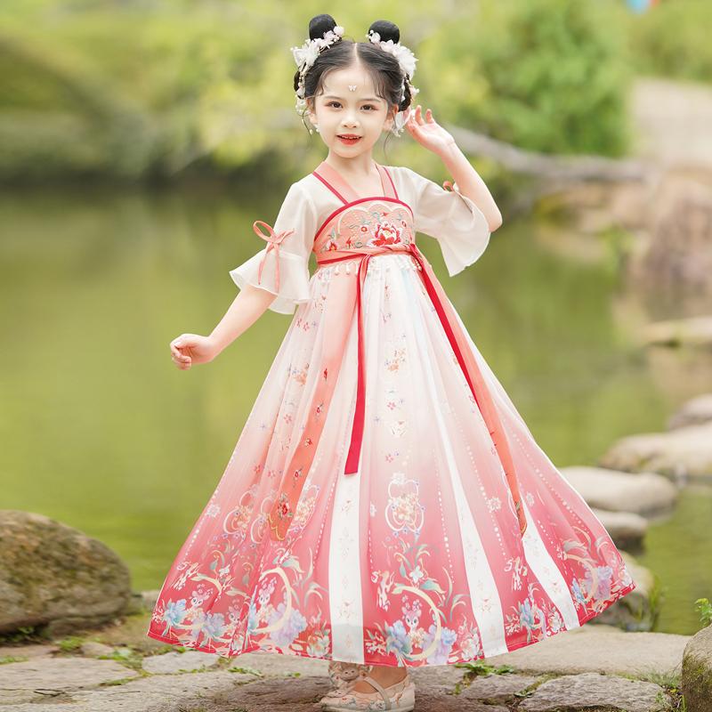 Bé gái Hanfu phong cách cổ xưa mùa hè mới phong cách Trung Quốc váy công chúa trẻ em Đường phù hợp với cô bé trang phục siêu cổ tích