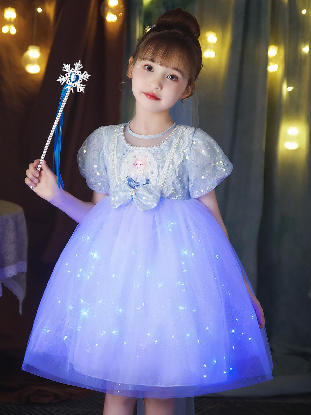 Frozen Dạ Quang Aisha Đầm Công Chúa Bé Gái Mùa Hè Mới Aisha Aisha Trẻ Em Chính Hãng Sinh Nhật Đầm