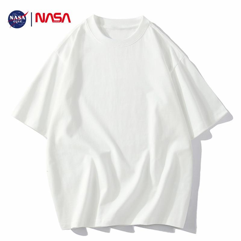 Áo thun ngắn tay cotton nguyên chất của NASA lớp trong màu trắng tinh khiết bên trong màu trắng trơn dành cho cặp đôi nam giới áo sơ mi đáy quần áo thun cỡ lớn