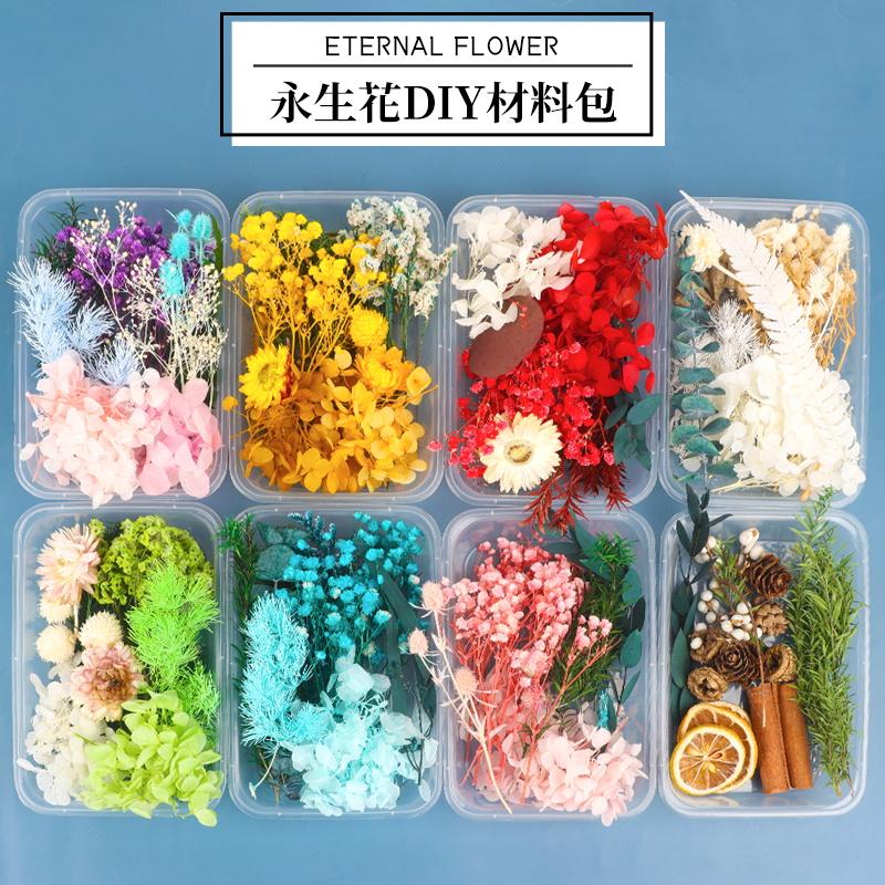 Hoa khô tự nhiên, hoa bất tử, hoa giả, hoa giả, gói nguyên liệu quạt handmade handmade trẻ em, thiệp hoa khô mẫu giáo