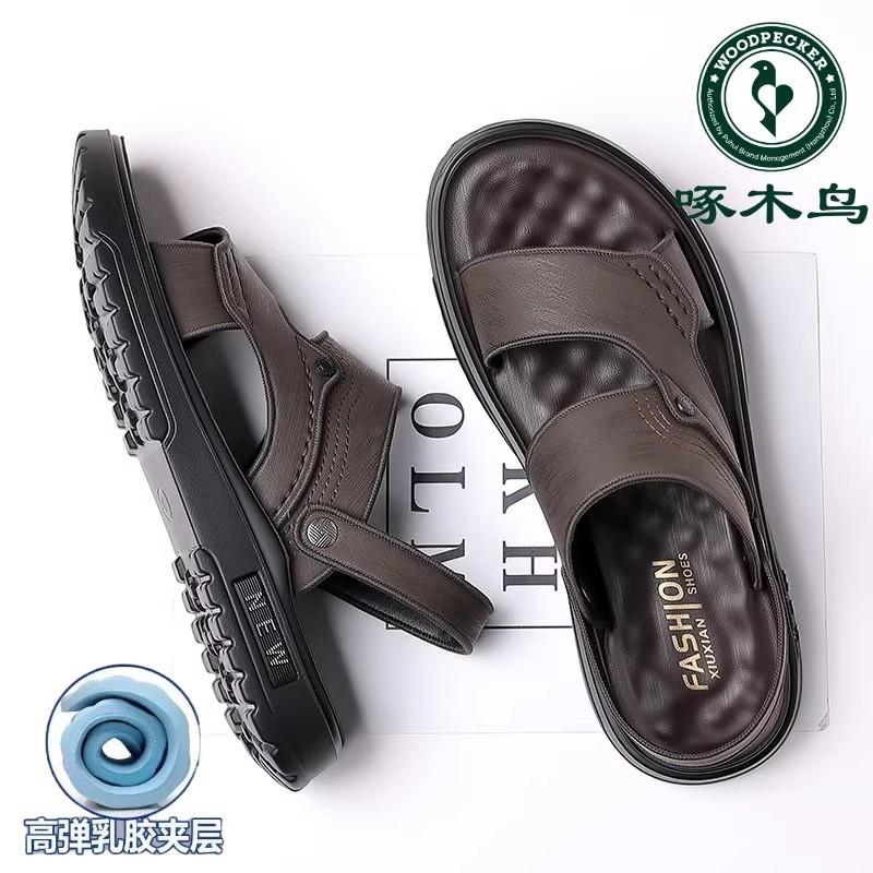 Giày Sandal Nam Lớp Đầu Tiên Da Bò Mùa Hè Mới Giày Đi Biển Thông Thường Da Thật Đế Mềm Chống Trơn Trượt Bên Ngoài Dép Và Dép