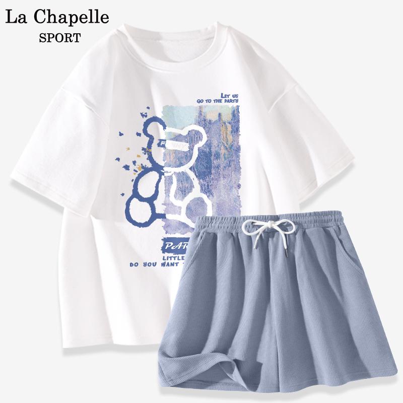 Bộ đồ thể thao La Chapelle nữ 2023 cotton mùa hè mới quần đùi ngắn tay giản dị bộ đồ hai mảnh giảm tuổi X