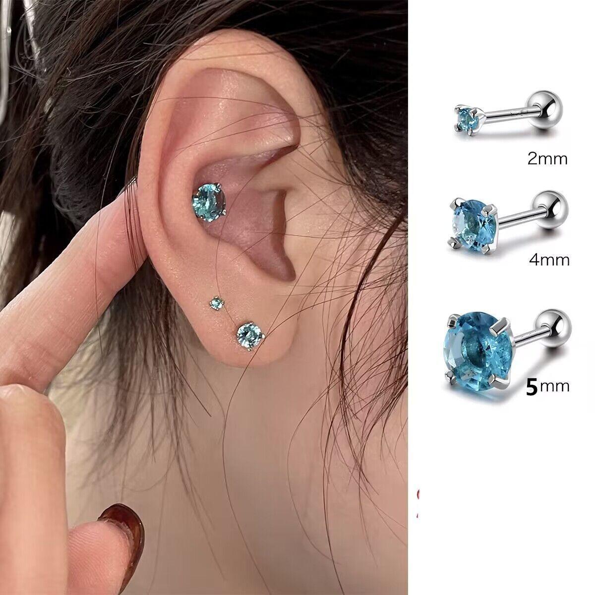 Xanh Zircon Vít Tai Châm Cứu Nữ Xỏ Tai Không Ngủ Xương Tai Móng Tay Cao Cấp Ốc Tai Móng Tay Bông Tai Bông Tai Bạc