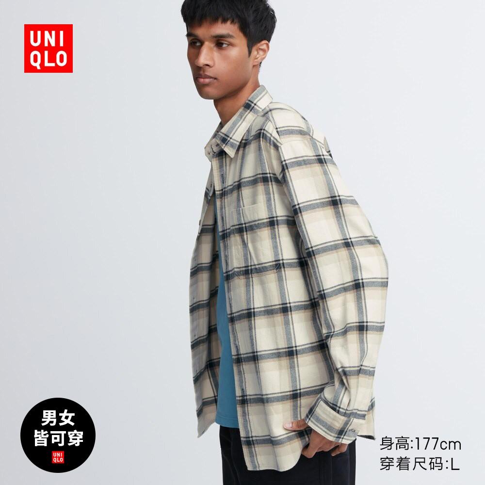 Uniqlo nam nữ áo sơ mi flannel kẻ sọc giản dị áo khoác 462404