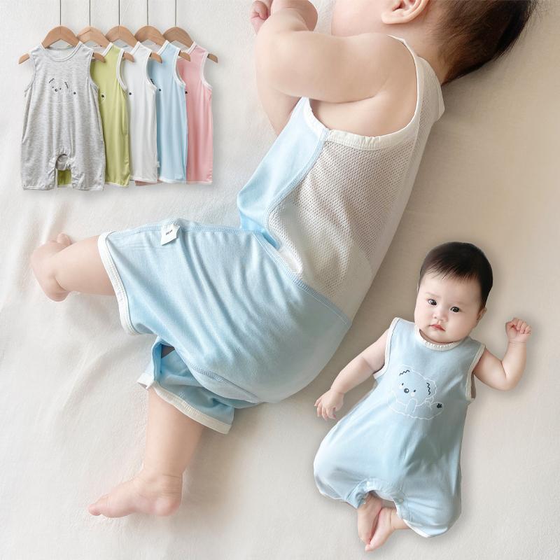 Mùa hè Modal Jumpsuit Bé Áo Vest Dây Trẻ Sơ Sinh Mỏng Nhà Quần Áo Trẻ Em Băng Bộ Đồ Ngủ Lụa