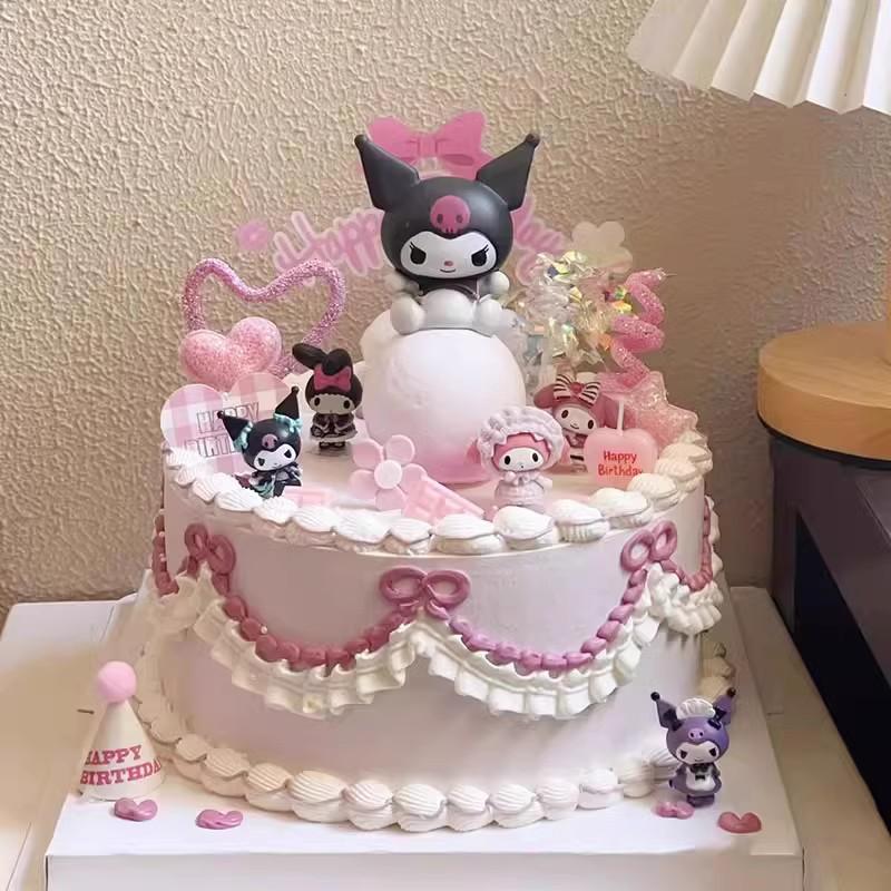 Người nổi tiếng Internet Sanrio Kuromi trang trí bánh đồ trang trí chủ đề dạ quang plug-in cô gái sinh nhật của trẻ em nướng plug-in