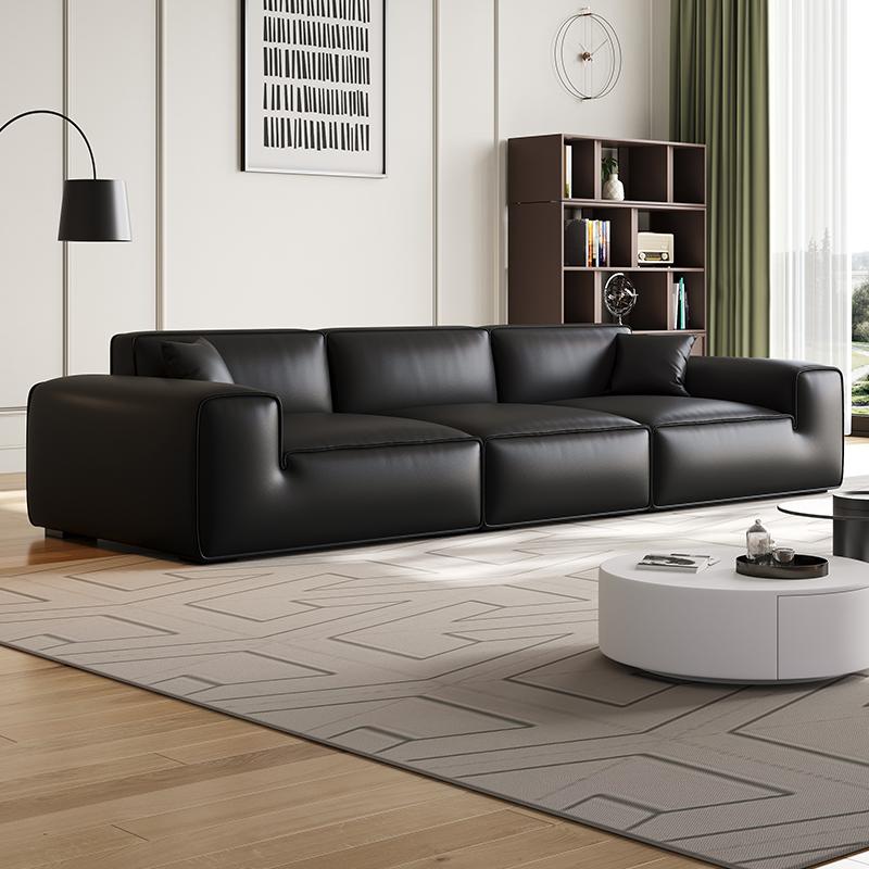 Xiatu lớn màu đen sofa da bò phòng khách tối giản Ý căn hộ nhỏ ánh sáng hiện đại sang trọng hàng thẳng ghế sofa ba người màu đen