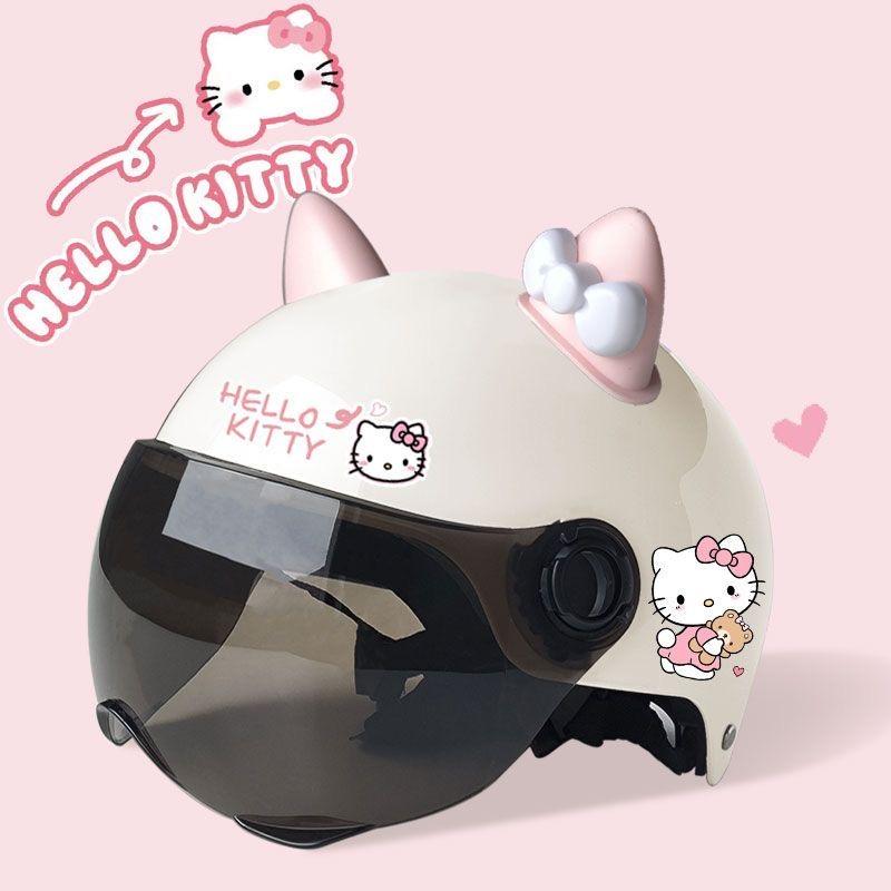 3C chứng nhận hellokitty mũ bảo hiểm an toàn xe điện KT mèo bốn mùa mùa thu đông dễ thương dành cho người lớn nữ trẻ em mũ bảo hiểm an toàn