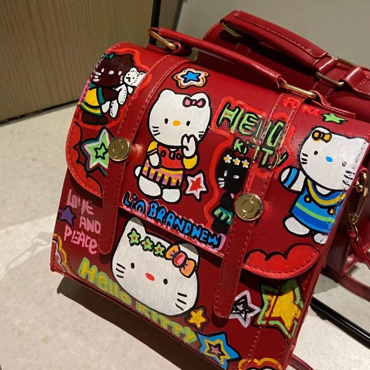 2023 Mới Hello Kitty Graffiti Rừng Dễ Thương Hốc Ba Lô Trường Trung Học Cơ Sở Và Học Sinh Trung Học Ba Lô