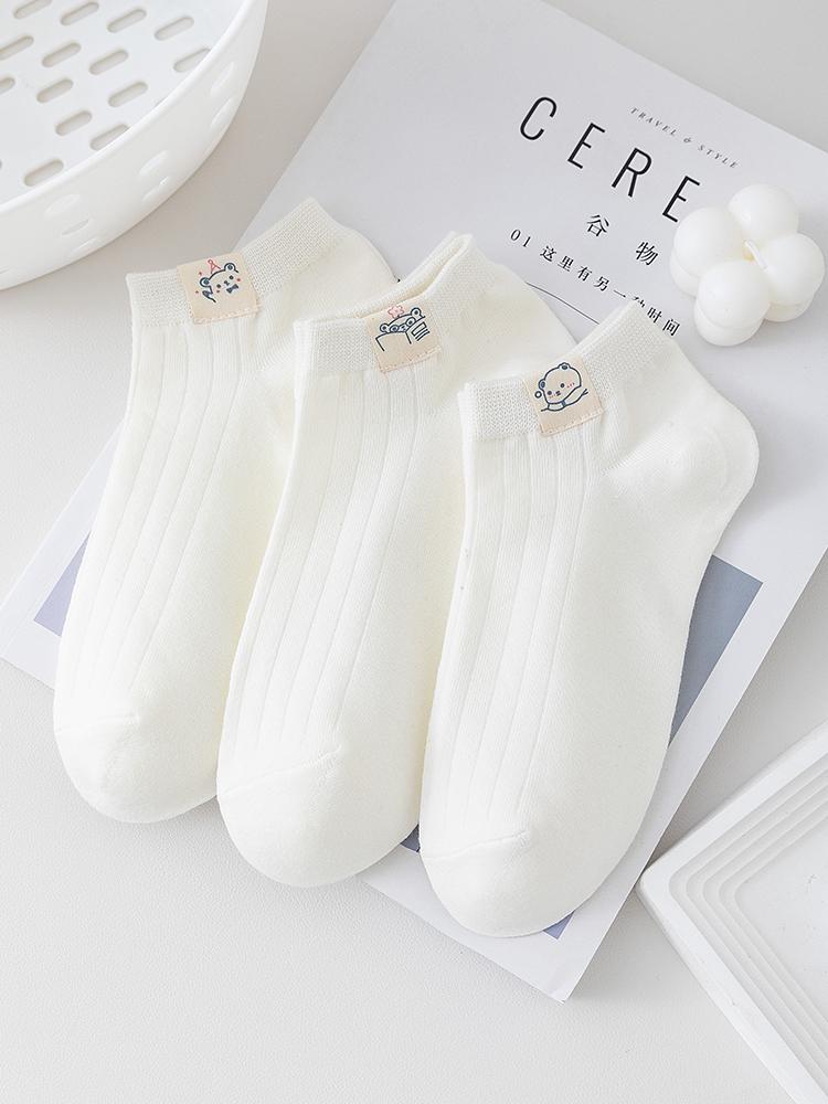 Tất ngắn màu trắng cho nữ mùa hè, mỏng, cotton nguyên chất, thấm mồ hôi, khử mùi, thoáng khí, cổ thấp dễ thương cho nữ