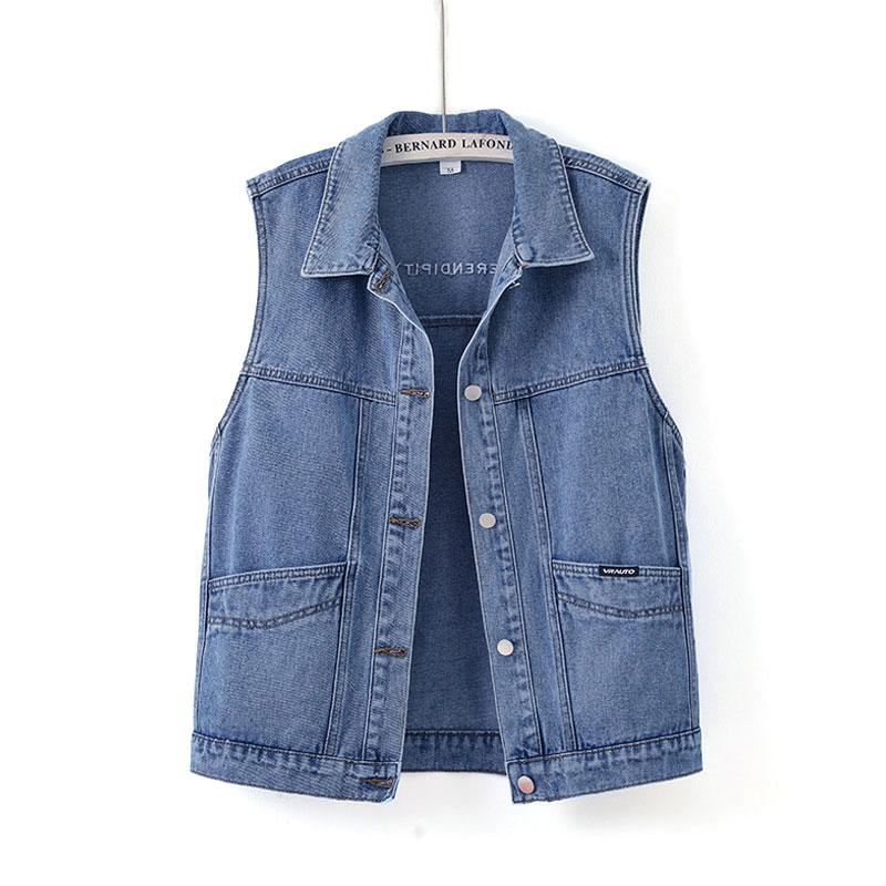 Đa Năng Thêu Denim Áo Vest Nữ Thu Đông 2023 Phong Cách Mới Rời Kích Thước Lớn Thường Bỏ Túi Áo Vest Bên Ngoài Mặc Hợp Thời Trang