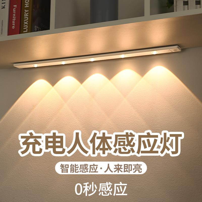 Đèn LED cảm biến cơ thể con người có thể sạc lại với tủ tích hợp tự dính không dây tủ quần áo tủ giày tủ rượu hệ thống dây điện miễn phí dải ánh sáng đồi