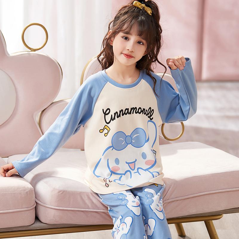 Bộ đồ ngủ bé gái xuân thu cotton nguyên chất dài tay phù hợp với trẻ em hoạt hình dễ thương quế chó bé gái quần áo mặc nhà mùa thu