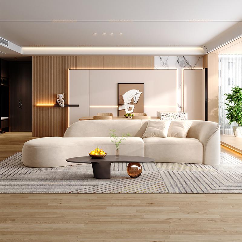 Mingkun hiện đại phong cách màu kem sofa vải phòng khách kết hợp sofa sofa lười cong cá tính