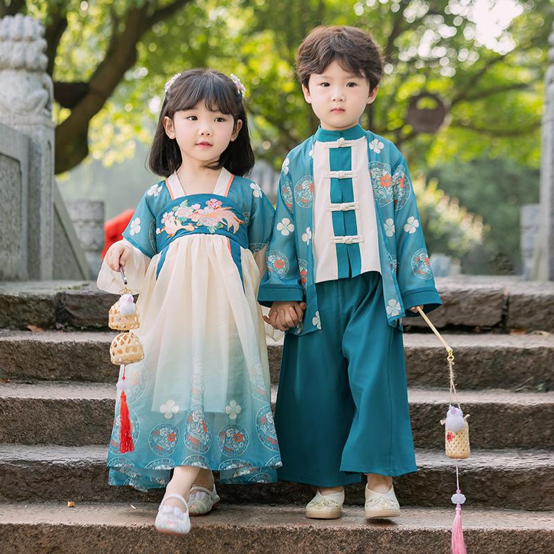 Hanfu bé trai, bộ đồ nhà Đường, bé gái, bộ đồ phong cách Trung Hoa, trang phục trẻ em xuân thu, trang phục anh chị em Trung Quốc, biểu diễn trung thu cho bé