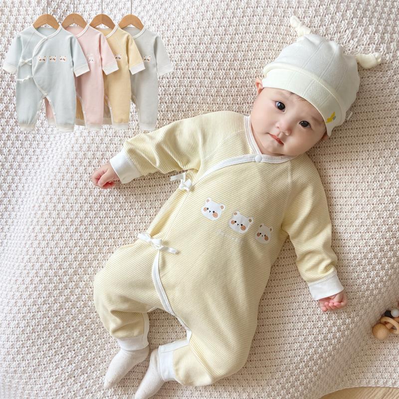 Quần áo bảo vệ bụng bé hình bướm quần áo sơ sinh quần áo giam bé sơ sinh thoải mái cotton nhung bó sát bé không xương dài tay sọc quần áo mùa xuân và mùa thu