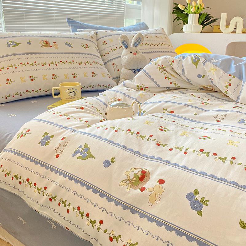 Vỏ chăn bông nguyên chất mục vụ Một mảnh 150x200x230 Giường cotton bốn mảnh Giường ngủ tập thể Nệm đơn Vỏ chăn 4