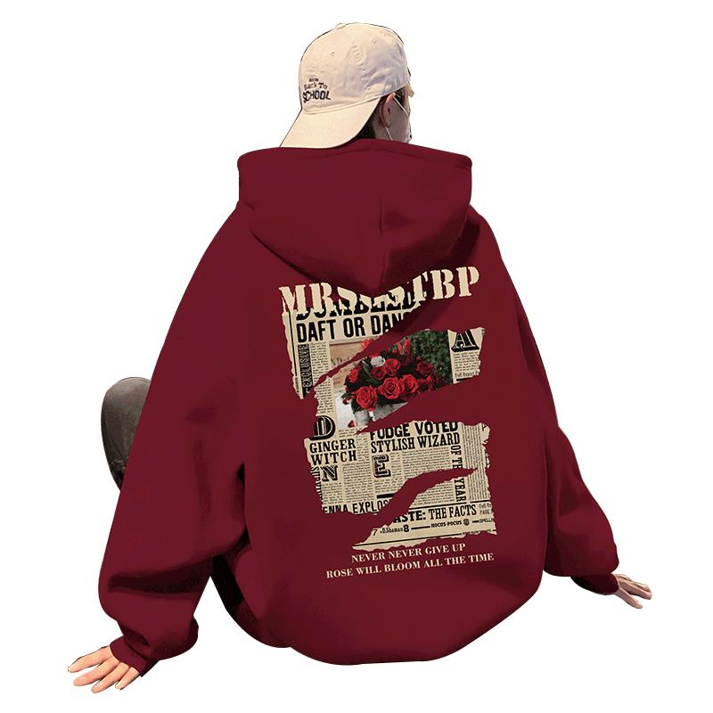 Áo nỉ có mũ cotton nguyên chất cho nam xuân thu 2024 mới dáng rộng cặp áo hoodie hợp thời trang thương hiệu oversize Mỹ áo khoác