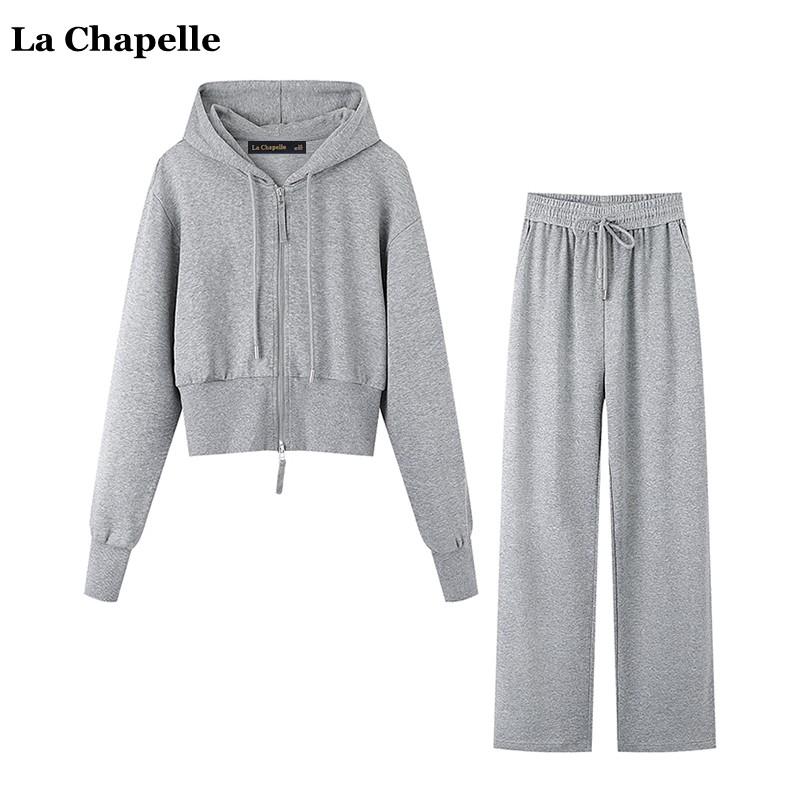 La Chapelle/La Chapelle mùa thu mới áo nỉ có mũ màu xám lưng cao quần rộng thường ngày dành cho nữ