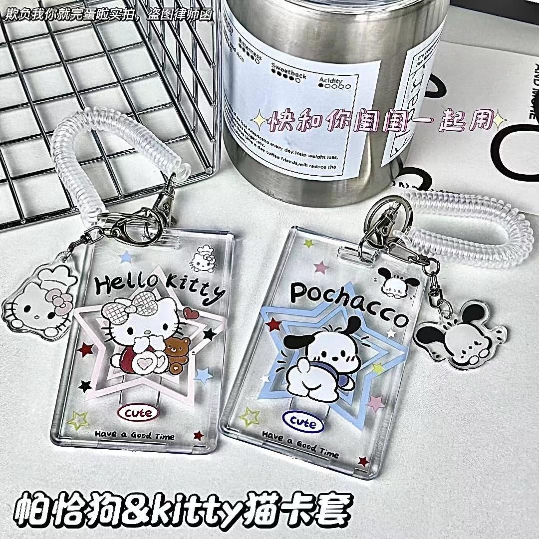 Bữa ăn thẻ dễ thương trong suốt Sanrio làm việc ID móc khóa sinh viên kt bảo vệ trường mèo bìa thẻ kiểm soát truy cập