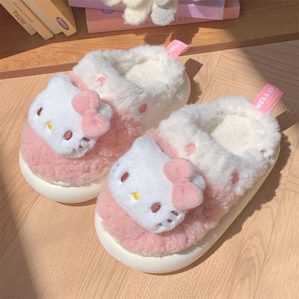 Dải mỏng Sanrio dép bông trẻ em mùa đông dễ thương Hello bé gái sang trọng cho bé giày gia đình cha mẹ và con cái