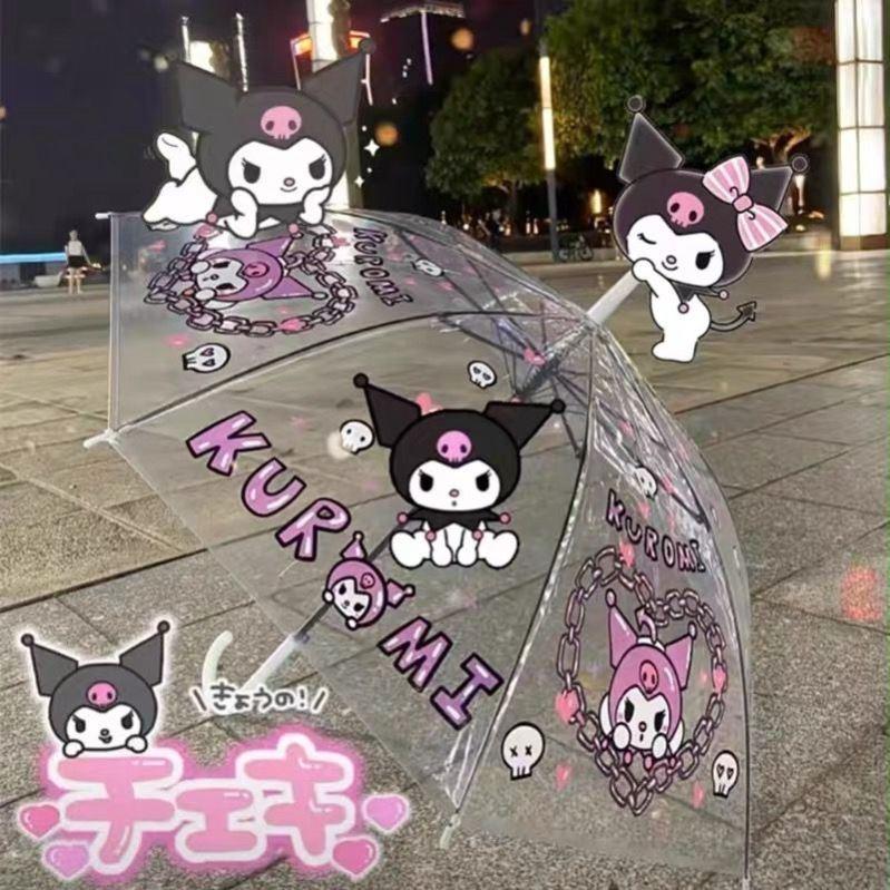 Ô dù trẻ em Sanrio Kuromi trong suốt tay cầm dài hoàn toàn tự động bé gái trường tiểu học lớp một nổi tiếng internet Xing Dailu