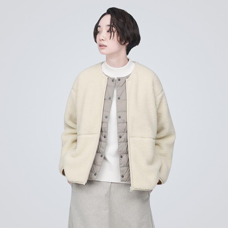 Áo khoác lông cừu dài MUJI nữ áo khoác lông cừu ngắn áo cardigan phong cách đơn giản mùa thu đông