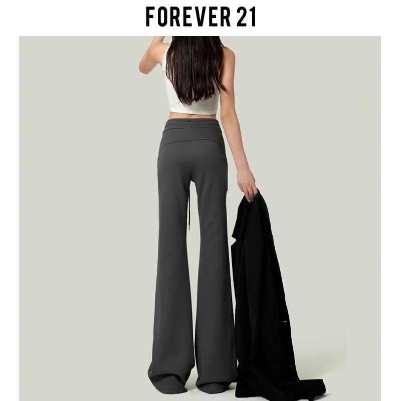 FOREVER 21 Quần thể thao ống loe siêu nhỏ màu xám retro của Mỹ dành cho nữ vào mùa thu lau sàn thể thao quần tập yoga thông thường