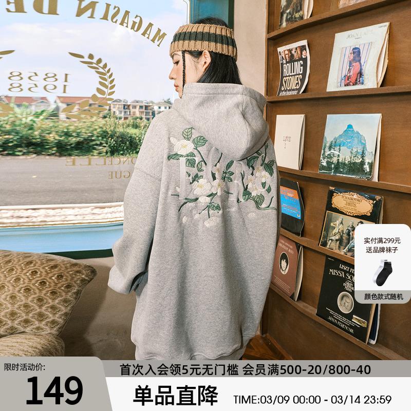 Zhao Zhaoyi cùng phong cách FORNINES xu hướng quốc gia áo nỉ thêu đậm cho nam và nữ Áo hoodie cặp đôi mùa xuân và mùa thu Áo khoác Mỹ