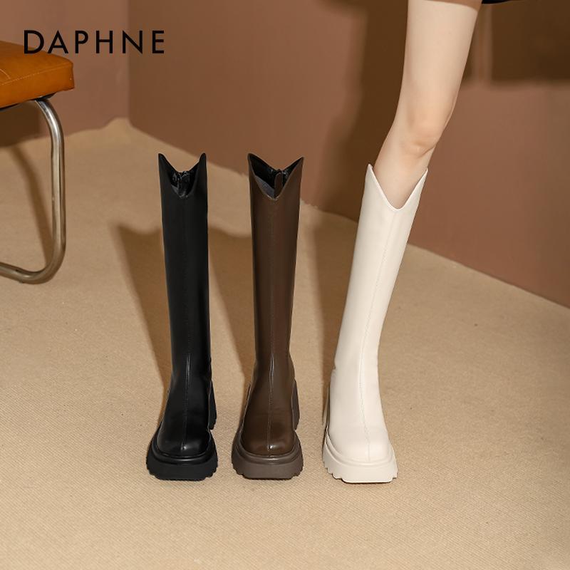 Daphne V-Miệng Giày Cho Nữ 2023 Mới Thu Retro Đi Xe Đạp Giày Bốt Mỏng Giày Cao Gót Giày Bốt Cao Gót Cho Nữ