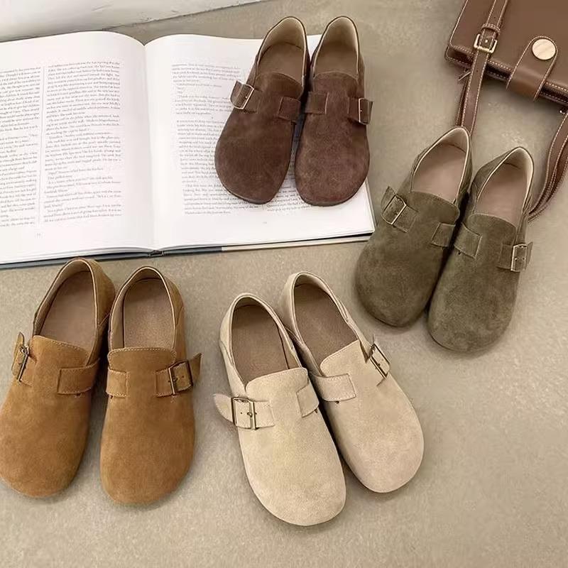 Sanxi cùng phong cách Giày Birkenstock trọn gói dành cho nữ 2024 mùa xuân thu mới Giày Birkenstock giày mũ len đế phẳng một chân