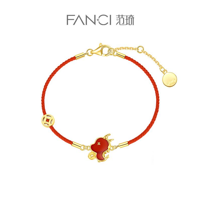 Trang sức bạc Fanci Fan Qi [Phong cách tương tự như Huang Zihongfan] Bàn tay rồng giàu có với chuỗi màu đỏ Năm con rồng, năm Benming