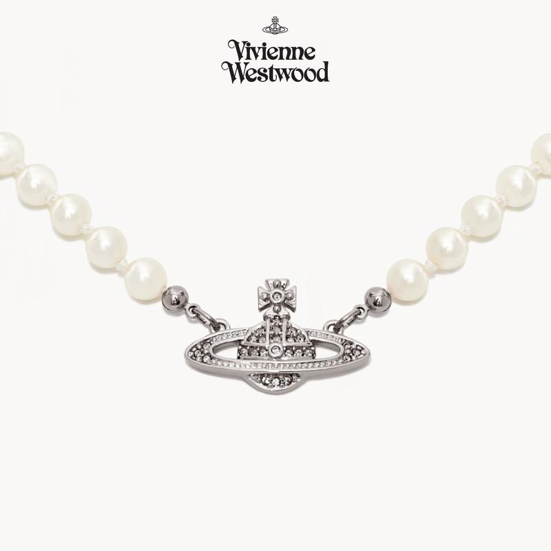 Vivienne Westwood/Vivian Vòng Cổ Nữ Hoàng Mẹ Sao Thổ Trâm Kim Cương Ngọc Trai Bạc Dây Áo Len