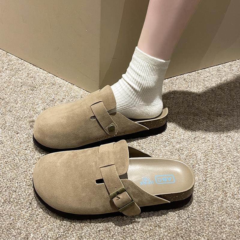 Giày Birkenstock nữ Baotou nửa kéo bên ngoài ins2024 mùa xuân mới Giày Birkenstock câu cá đế dày tăng chiều cao dép và dép