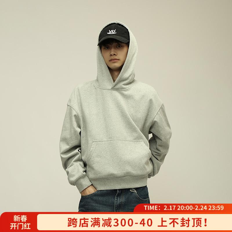 Áo nỉ BLAEXIT màu xám cleanfit có mũ trùm đầu phong cách Mỹ Vibe lông cừu áo hoodie ngắn màu trơn cơ bản dành cho nam và nữ