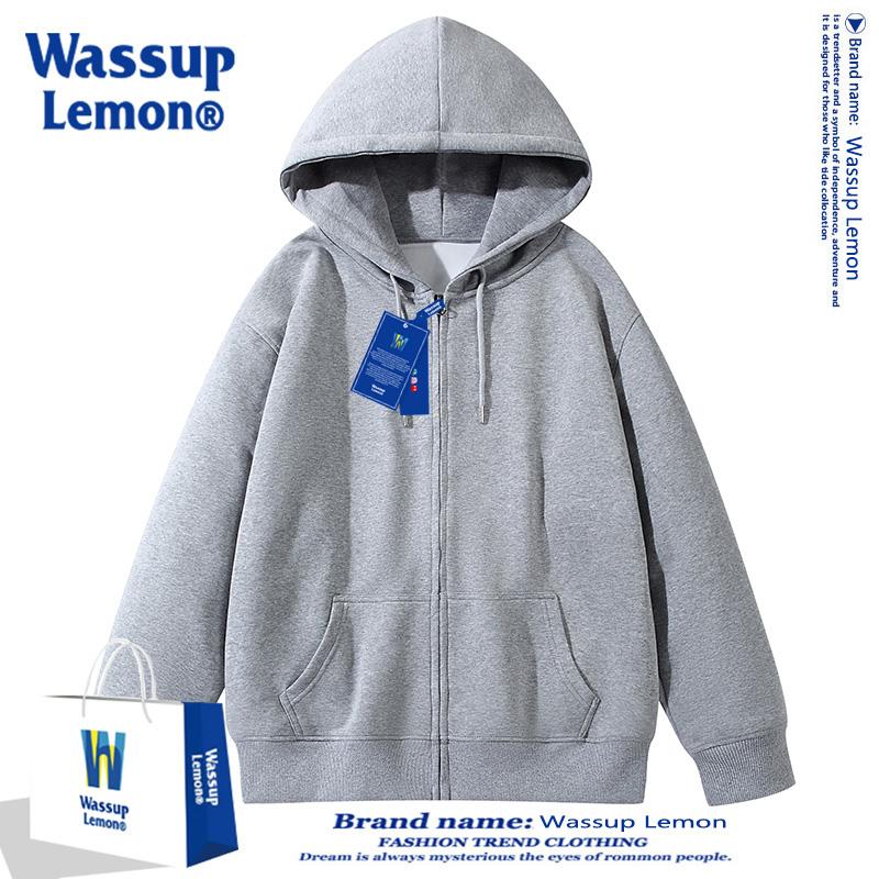 WASSUP LEMON trùm đầu cardigan oversize áo nỉ dành cho nam và nữ màu trơn hợp thời trang thương hiệu Plus nhung dày dặn áo khoác