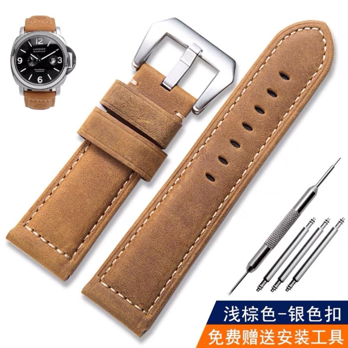 Dây da ngựa điên thích hợp cho đồng hồ nam Panerai Dây da thật Panerai PAM111 dây đeo tay 18-24mm