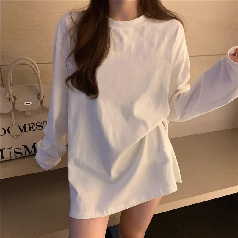 Áo thun trắng 2023 mới mùa thu áo sơ mi rộng bên trong cotton nguyên chất tay dài màu trắng hàng đầu nữ được ưa chuộng trong năm nay