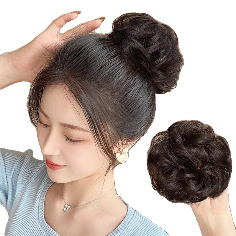 Tóc giả đầu bóng bằng tóc thật, túi đựng tóc nữ Hanfu, tóc giả kiểu đầu nụ kiểu cổ, tạo tác tóc cuộn, tóc xoăn toàn bộ tóc người