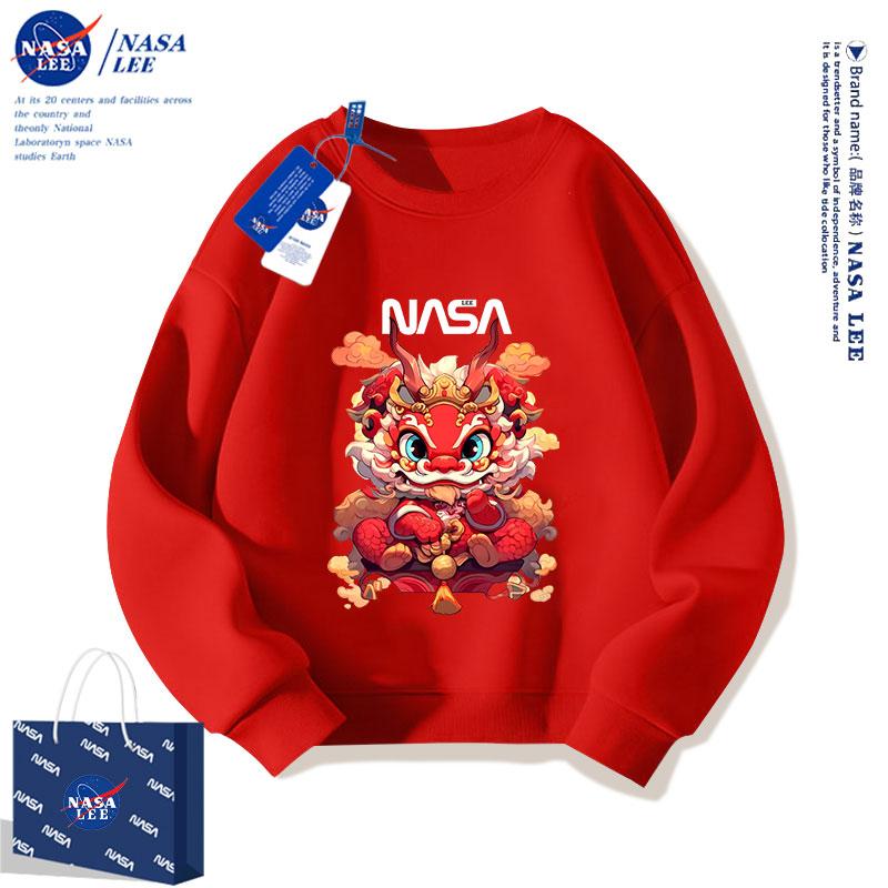 NASA cotton dày màu đỏ T bé trai mùa đông bé gái 12 tuổi mùa thu đông cộng với nhung 2024 Quần áo năm con Rồng cho trẻ em