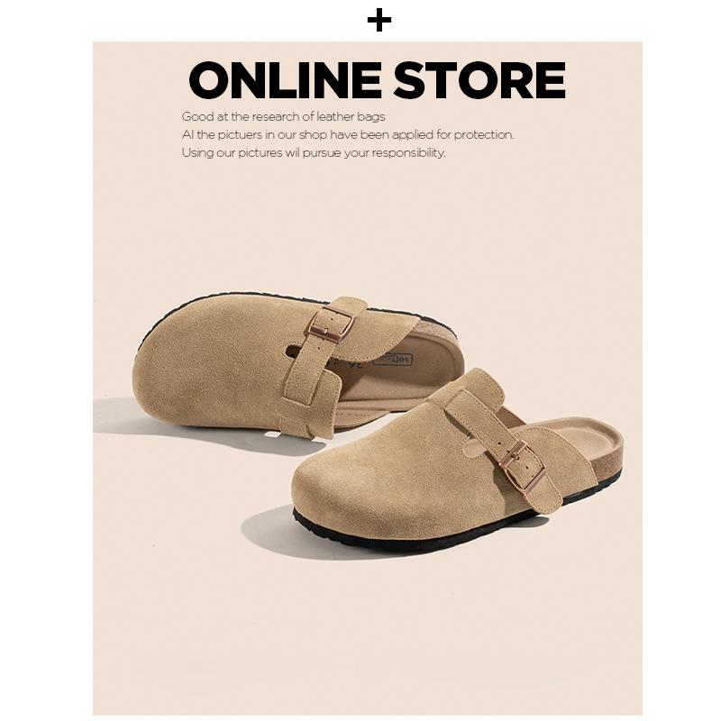 Lin Xiaoyu giày Birkenstock da thật toàn bộ dành cho nữ đế dày đế bằng nút chai Sanxi cùng kiểu dáng bên ngoài mang giày Birkenstock và dép nửa ngón